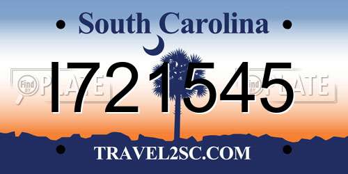 I721545 South Carolina License Plate