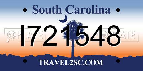I721548 South Carolina License Plate