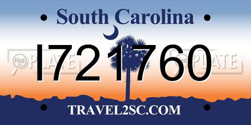 I721760 South Carolina License Plate