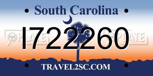 I722260 South Carolina License Plate