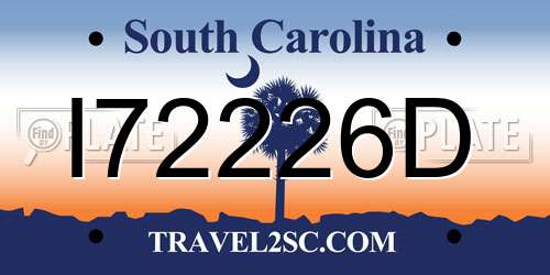I72226D South Carolina License Plate