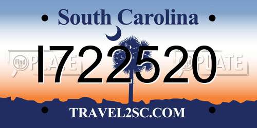 I722520 South Carolina License Plate