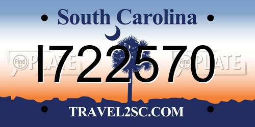 I722570 South Carolina License Plate