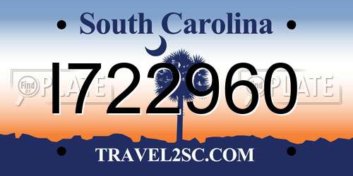 I722960 South Carolina License Plate