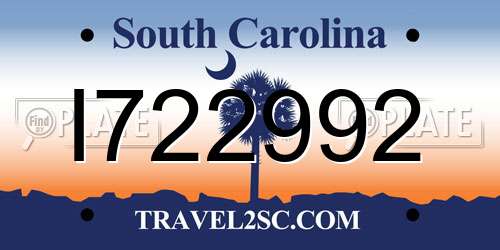 I722992 South Carolina License Plate