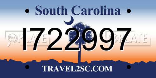 I722997 South Carolina License Plate