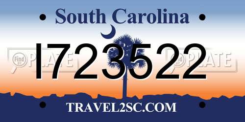 I723522 South Carolina License Plate