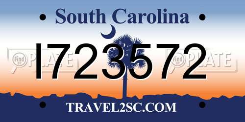 I723572 South Carolina License Plate