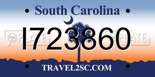 I723860 South Carolina License Plate