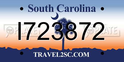 I723872 South Carolina License Plate