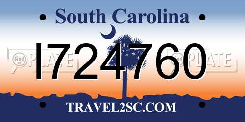 I724760 South Carolina License Plate
