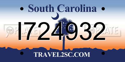 I724932 South Carolina License Plate