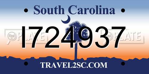 I724937 South Carolina License Plate