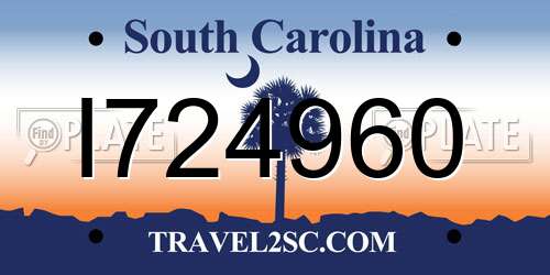 I724960 South Carolina License Plate