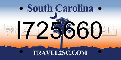 I725660 South Carolina License Plate