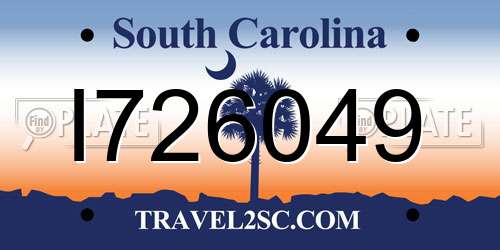 I726049 South Carolina License Plate