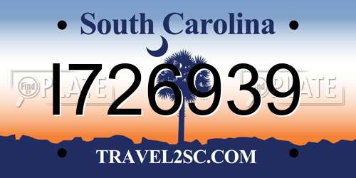 I726939 South Carolina License Plate