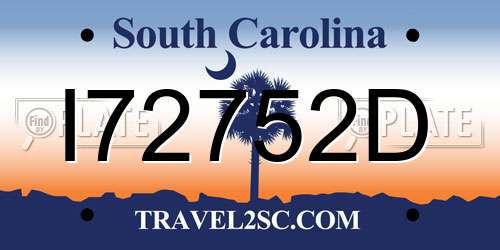 I72752D South Carolina License Plate
