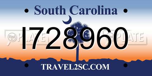 I728960 South Carolina License Plate