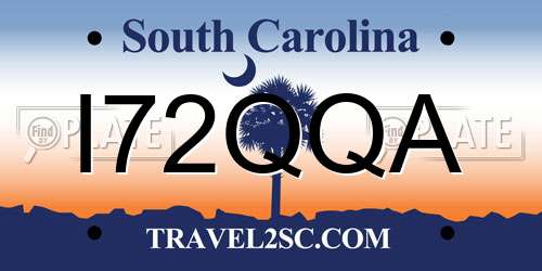 I72QQA South Carolina License Plate
