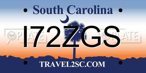 I72ZGS South Carolina License Plate