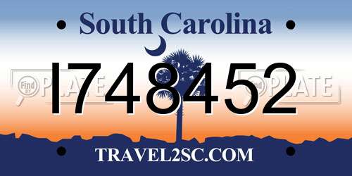 I748452 South Carolina License Plate