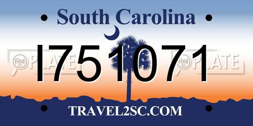 I751071 South Carolina License Plate