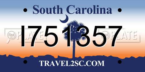 I751357 South Carolina License Plate