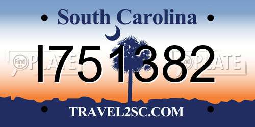 I751382 South Carolina License Plate