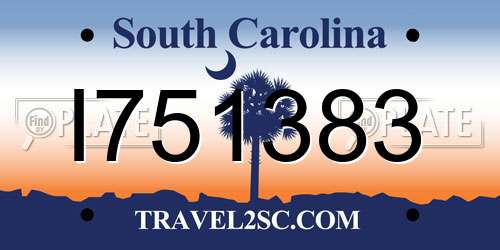 I751383 South Carolina License Plate