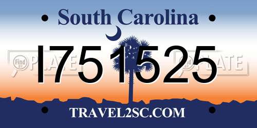 I751525 South Carolina License Plate