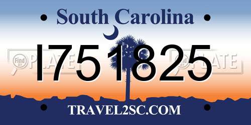 I751825 South Carolina License Plate