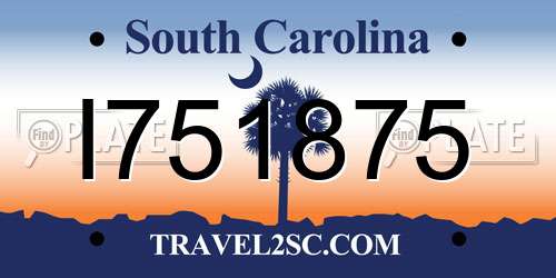 I751875 South Carolina License Plate