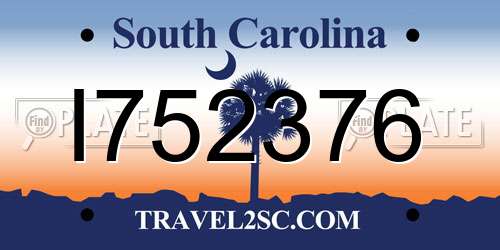I752376 South Carolina License Plate
