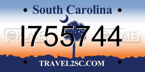 I755744 South Carolina License Plate