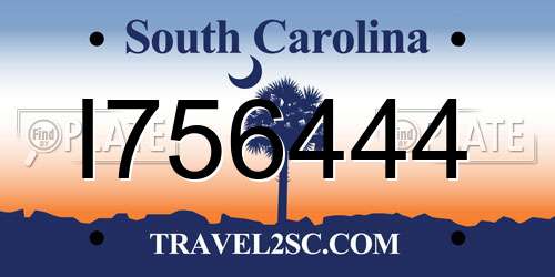 I756444 South Carolina License Plate