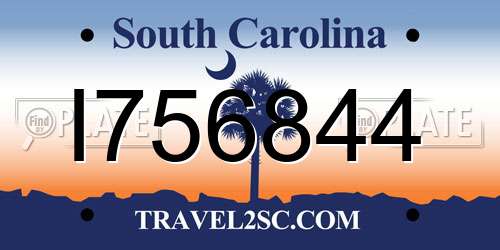 I756844 South Carolina License Plate