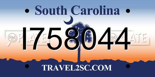 I758044 South Carolina License Plate