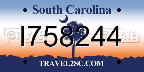 I758244 South Carolina License Plate