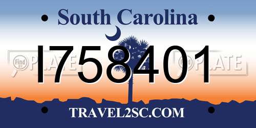 I758401 South Carolina License Plate