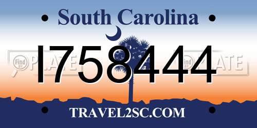 I758444 South Carolina License Plate