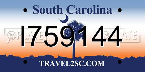 I759144 South Carolina License Plate