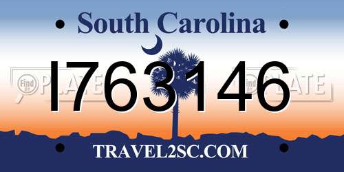 I763146 South Carolina License Plate