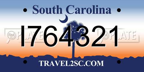 I764321 South Carolina License Plate