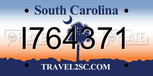 I764371 South Carolina License Plate