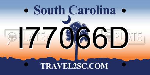 I77066D South Carolina License Plate