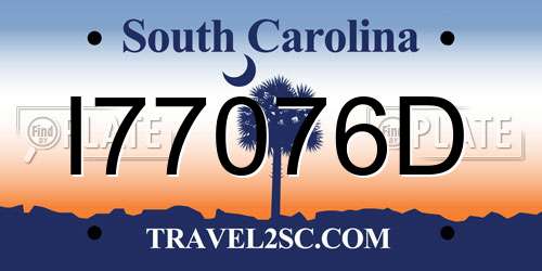 I77076D South Carolina License Plate