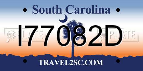 I77082D South Carolina License Plate