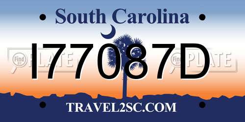 I77087D South Carolina License Plate