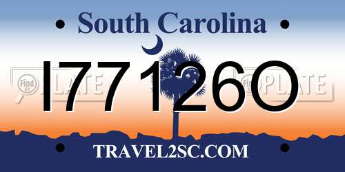 I77126O South Carolina License Plate